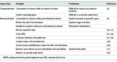 The advantages and disadvantages of different approaches of MIPN in nephron-sparing surgery